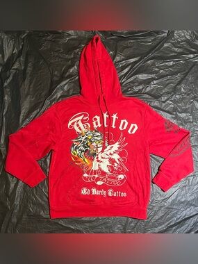 Ed Hardy Red Tattoo Graphic Pullover Hoodie